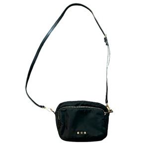 Zara Basic Collection Black Nylon Crossbody Double Zip Bag With Removable Strap